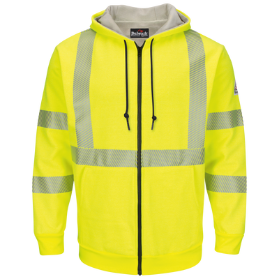 Men's Fleece FR Hi-Visibility Zip-Front Hooded Sweatshirt with Waffle Lining