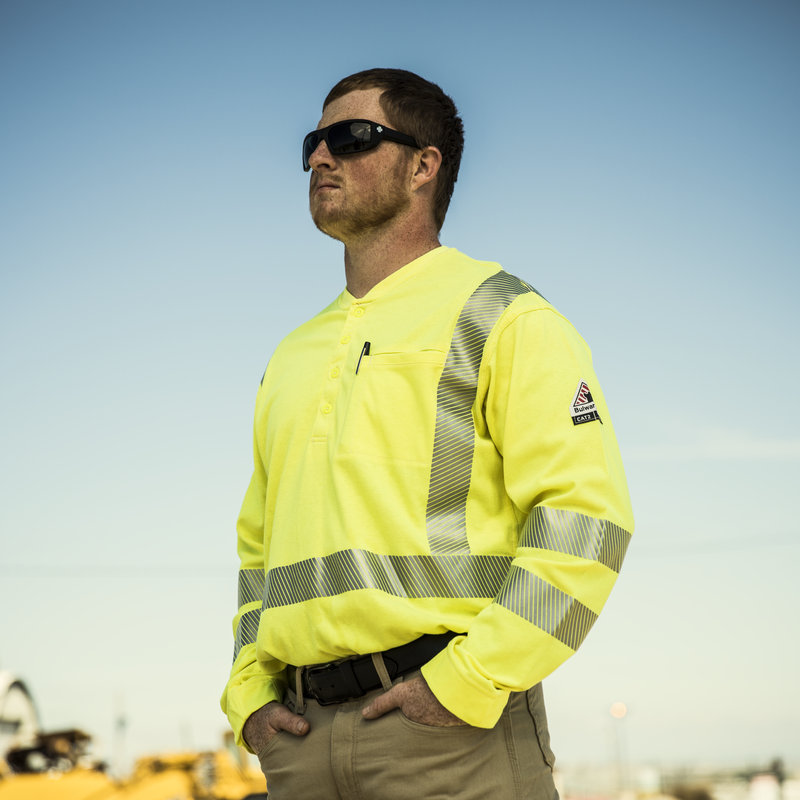 Men's Hi-Visibility Lightweight Long Sleeve Henley image number 2