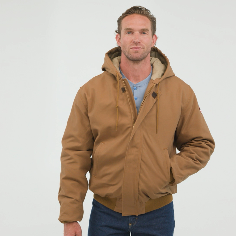 Men's Heavyweight FR Insulated Brown Duck Hooded Jacket image number 4