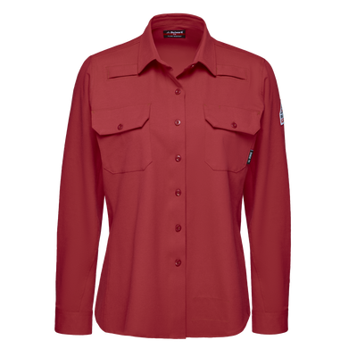 Women's Flex Knit Button Down Work Shirt with Mic Loops
