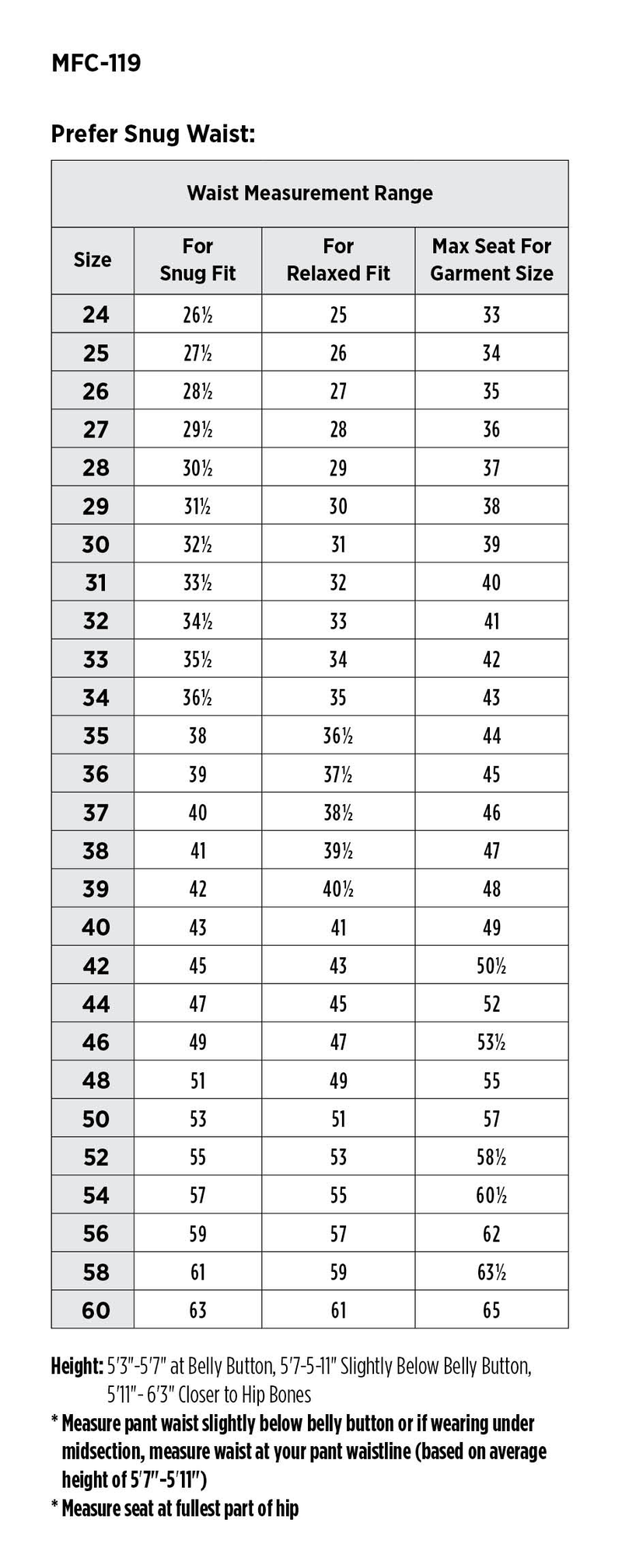 size chart