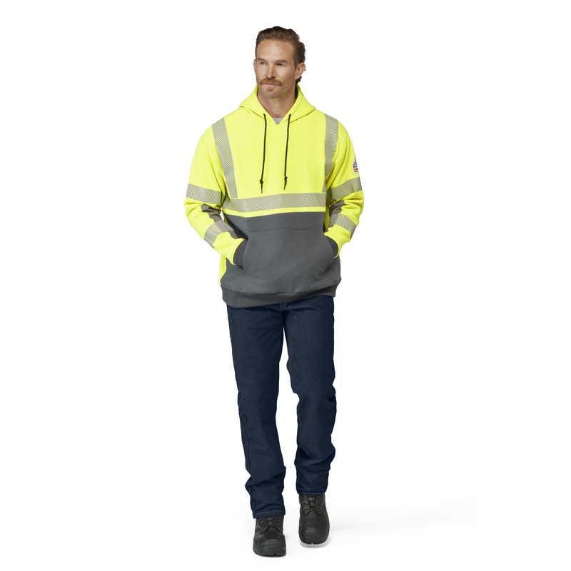 Men's Hi-Visibility Color Block Pullover Fleece Sweatshirt image number 2